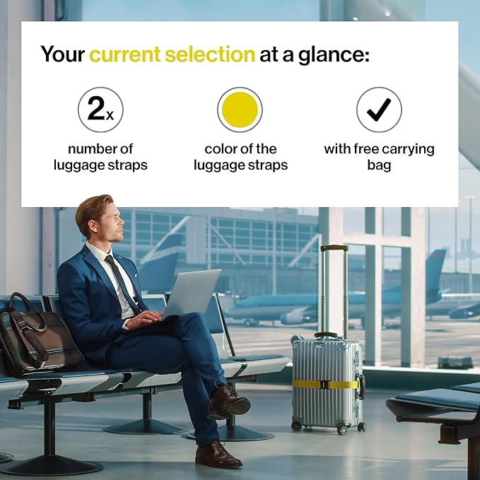 TRAVELY Luggage Straps - Particularly conspicuous & Secure - Incl. 2 Name Tags - Luggage Strap Ideal crosswise - [Set of 2]