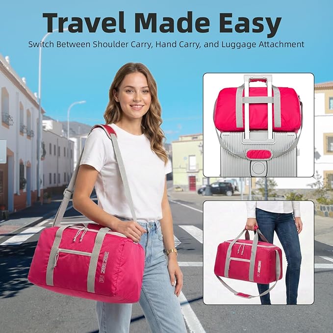 Foldable Travel Duffel Bag, Lightweight & Easy to Carry Water-Repellent Duffle Bag - 2-Way Zipper & Interior Pouch, Ideal for Weekend Trips, Daily Use,Camping，Sports