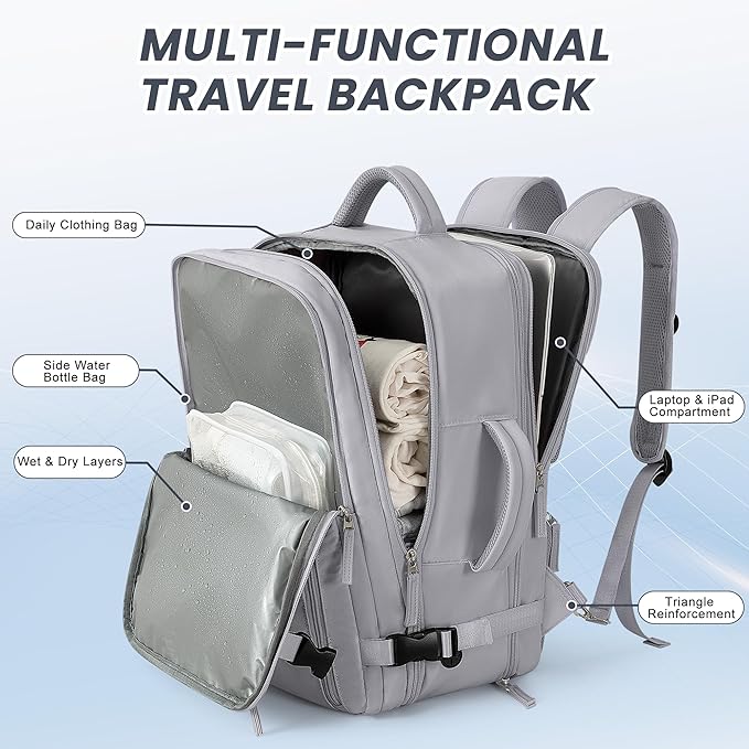 Beraliy Travel Backpack, Personal Item Bag Ailrline Approved, 17.3 Inch Laptop Backpack, Carry On Travel Bag, Hiking Backpack, Casual Backpack, Grey