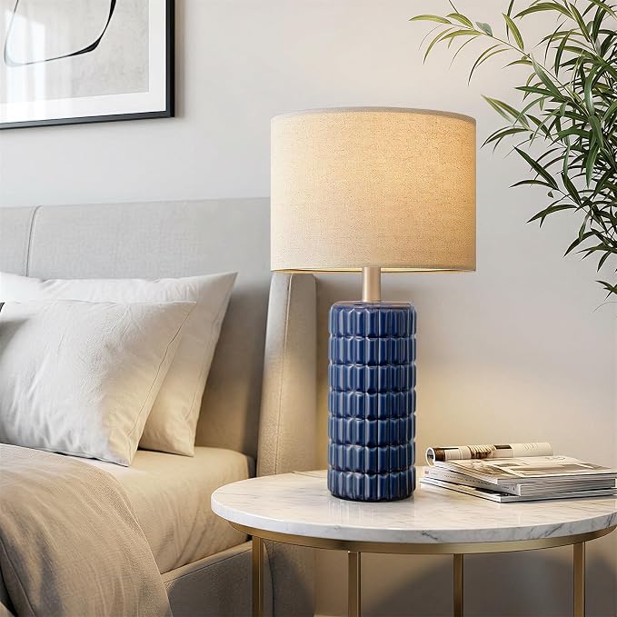 Seealle 23" Modern Ceramic Table Lamps Set of 2, Lamps for Bedroom, Blue | Lamps for Living Room, Bedroom, Bedside, Night Stands, End Table, Desk, Farmhouse Home Decor