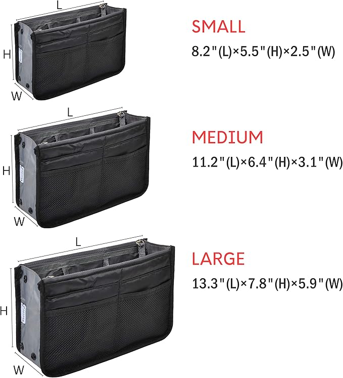 Vercord Purse Organizer Insert for Handbags Bag Organizers Inside Tote Pocketbook Women Nurse Nylon 13 Pockets Black Small