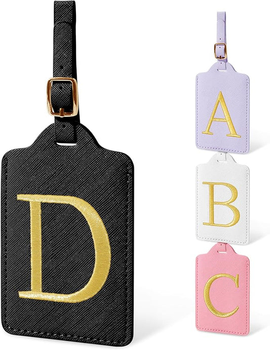 Initial Letter Luggage Tags for Suitcases, Embroidered Monogrammed Suitcase Luggage Identifier Name Tag, PU Leather TSA Approved Luggage Tags, Bag Tags for Men Women Kids Luggage Handbags(Black D)