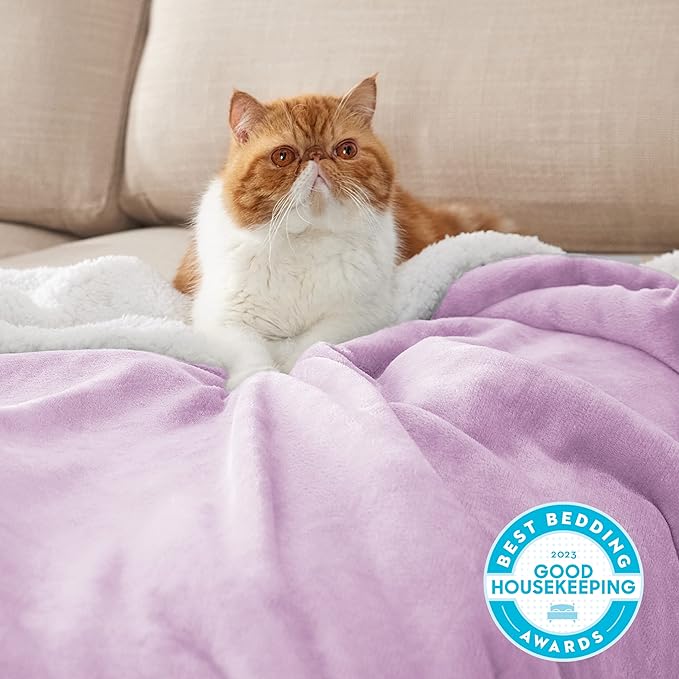 Bedsure GentleSoft Sherpa Fleece Throw Blanket for Couch, Non-Heated, Thick and Warm Throw for Girls and Women, Soft Fuzzy Plush Kids Blanket for Winter, Lilac, 50x60 Inches