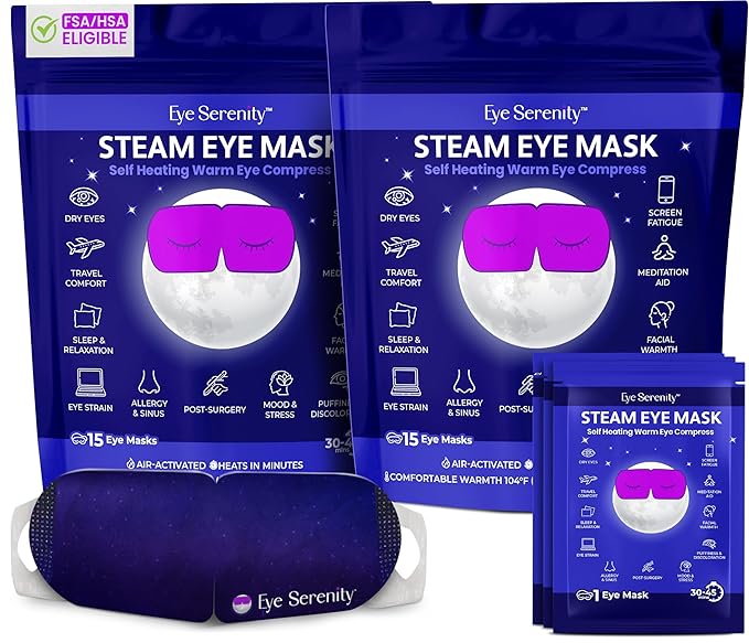 Lure Essentials Steam Eye Mask by Eye Serenity Self-Heating Warm Compress, 30-Pack, Unscented, Dry Eye Relief, Perfect for Self-Care, Ideal for Office, Travel & Nightly Relaxation, Calm Sleep