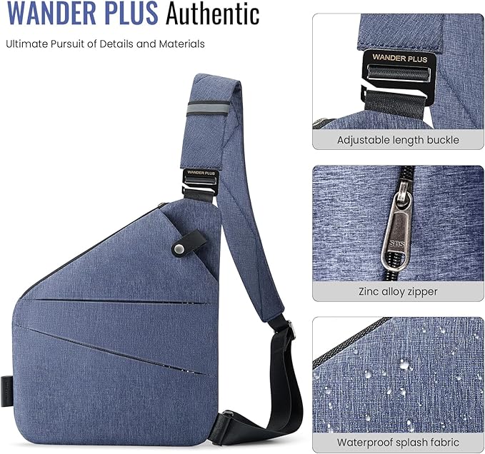 WANDER PLUS® Anti Theft Crossbody Bag, Shoulder Bag Anti-theft Design for Travel, Sport, Work