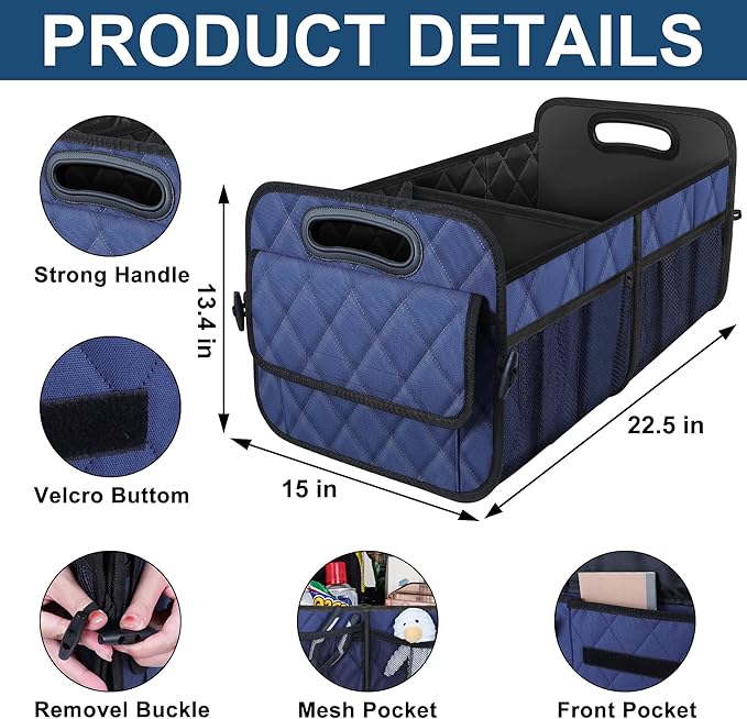 Deosk Car Trunk Organizer for SUV, Car Organizers and Storage with 6 Pocket, Car Accessories for Women/Men 70L Waterproof Polyester Trunk Organizer(Large, Navy Blue)
