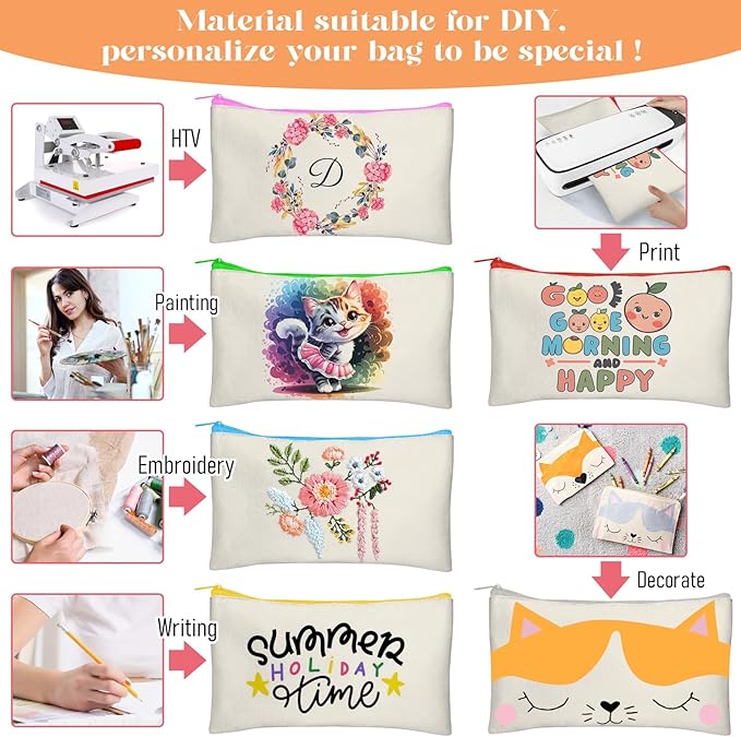 Legigo Blank Canvas Bag Zipper Pouch Makeup Bags Bulk - Multi-Purpose Canvas Pencil Pouch with Sturdy Zipper, Cosmetic Bag Travel Toiletry Bag for DIY Craft Projects, Storage (8.3 x 5 inches)