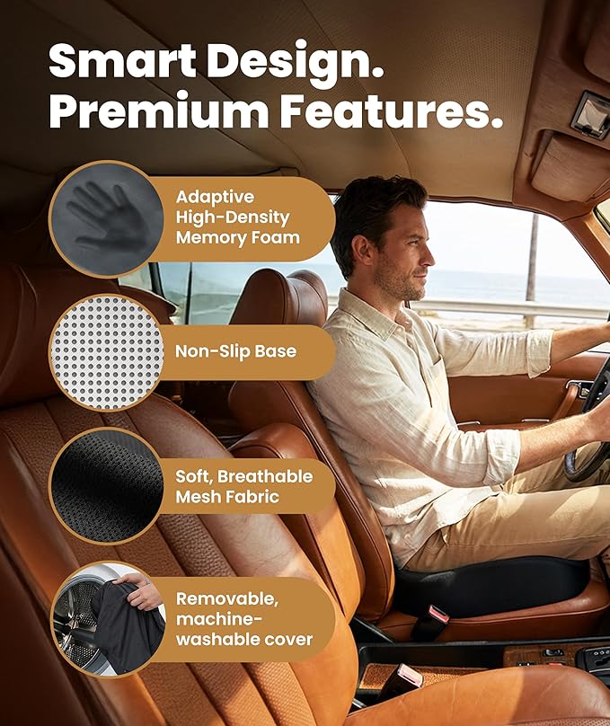Everlasting Comfort Doctor Recommended Memory Foam Seat Cushion for Office Chairs & Car - Ergonomic Office Desk Accessories - Cushions for Tailbone Pain Relief, Sciatica (Black, XX-Large)