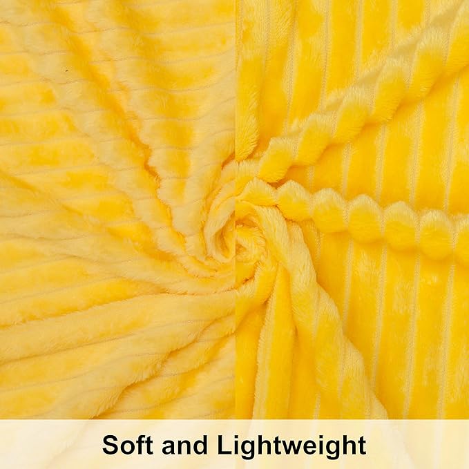 NTBAY Plush Flannel Twin Bed Blanket, 60X80 Inches Soft and Warm Lightweight Blanket with Striped Texture Bed Blanket for Couch Sofa Bed All Seasons, 60"x80", Yellow