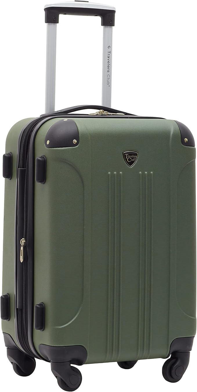 Travelers Club Chicago Hardside Expandable Spinner Luggage, Thyme Green, 22" Carry-On