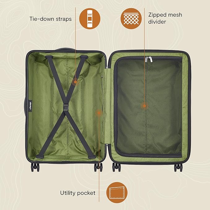 Jeep JH004C Hardside Expandable Luggage with Spinner Wheels, Black, Checked-Medium 24 Inch