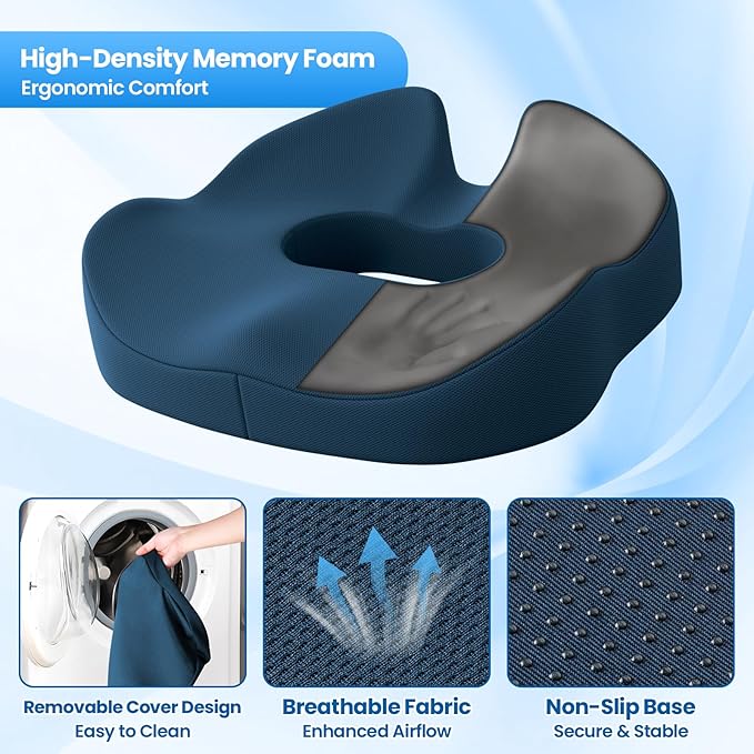 Large Donut Pillow Seat Cushion for Hemorrhoid Discomfort&Tailbone Pressure, Office Chair Cushion for Long Sitting, Ergonomic Coccyx Pillow for Postpartum Pregnancy, Lifting Cushions, Blue