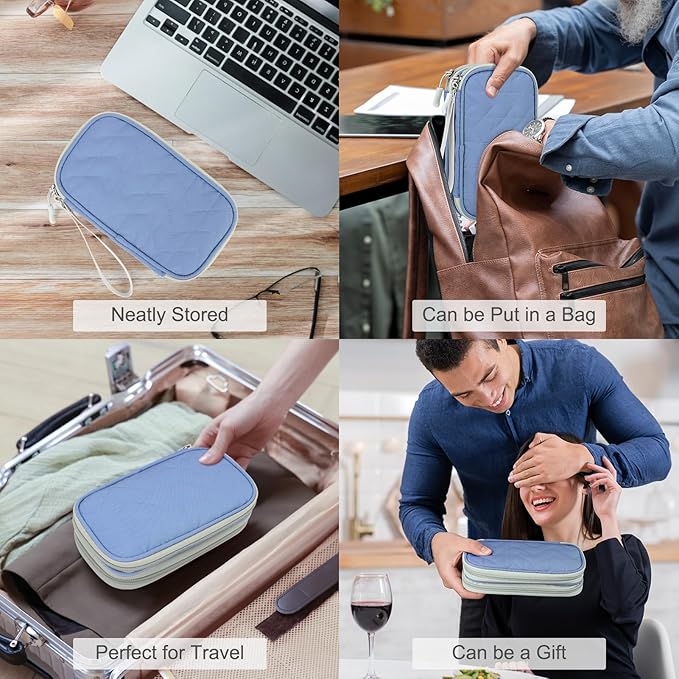 FYY Travel Cable Organizer Pouch Electronic Accessories Carry Case Portable Waterproof Double Layers All-in-One Storage Bag for Cord, Charger, Phone, Pattern Blue