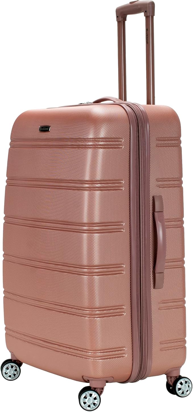 Rockland Melbourne Hardside Expandable Spinner Wheel Luggage, Rose Gold, Checked-Large 28-Inch