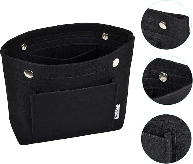 Vercord Mini Slim Small Felt Purse Organizer Insert Inside Handbag Tote Pocketbook for Women Black