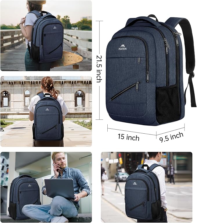 MATEIN Extra Large Laptop Backpack for Men, 50 L Travel Carry On TSA Approved Backpack with Trolley Sleeve, Waterproof Business Work Bag Fits 18.4 Inch Computer Notebook, Dark Blue