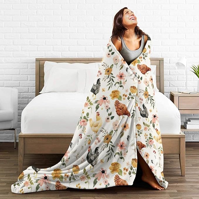 Cute Chicken Print Blanket Gifts for Kids Girls Boys Adults Animals Lovers, Flanne Throw Blanket, Soft Cozy, Warmth, Fluffy Fuzzy Blankets for Couch, Travel, Living Room, Decor (Chicken, 50"x40")