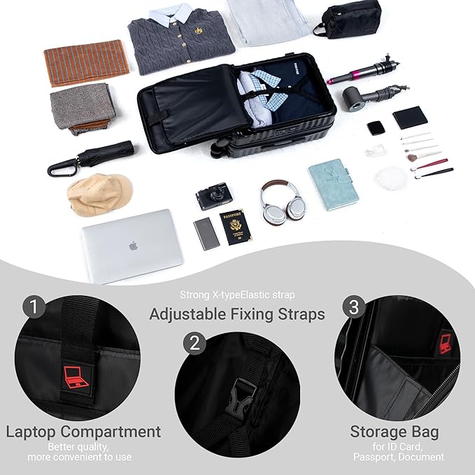 3 piece Luggage Set Expandable Suitcase 22x14x9 Airline Approved Carry on, Front Opening ABS Hard Case Suitcases with Spinner Wheels, TSA Lock