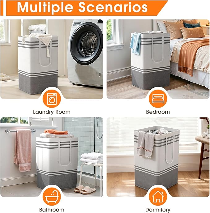 3 Pack Large Laundry Baskets, Laundry Hampers, Freestanding Waterproof Collapsible Clothes Bag with Extended & Reinforced Handles - Clothes Basket for Dorm, Bathroom, Home (88L)