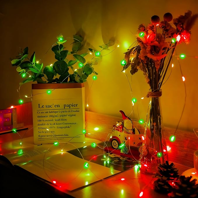 50 Pack Fairy Lights 7Ft 20 LED Twinkle String Lights 3 Modes Battery Operated Waterproof Firefly Starry for Mason Jar Party Wedding Christmas Valentines Day Table Centerpieces,Red&Green