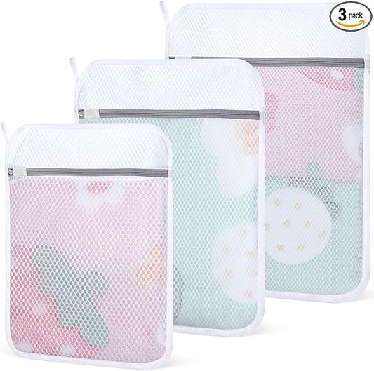 3 PCS Durable Honeycomb Mesh Laundry Bags for Delicates with Zipper, Reusable Laundry Bag Mesh Wash Bags for Washing Machine for Clothes, Shoes, Socks, Underwear, Bra (M + L + XL, White)