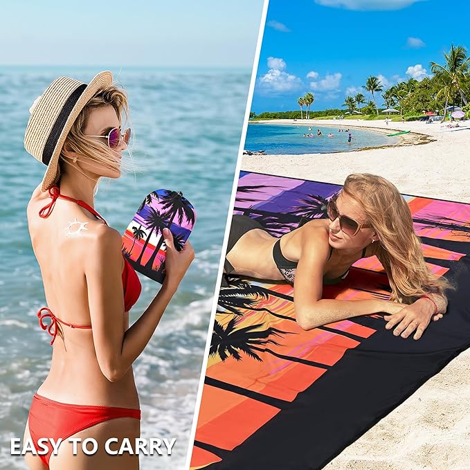 Beach Blanket Waterproof Sandproof Extra Large Beach Mat 79" X 83"/120"x108"for 1-8 Adults Quick Drying Durable Outdoor Picnic Mat for Beach Travel Camping Hiking