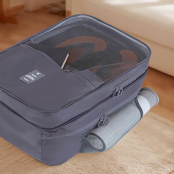 Large Shoe Bags for Travel Holds 4 Pair of Shoes, Shoe Storage Pouch with 3 Layers Compartments, Waterproof & Washable (Grey)