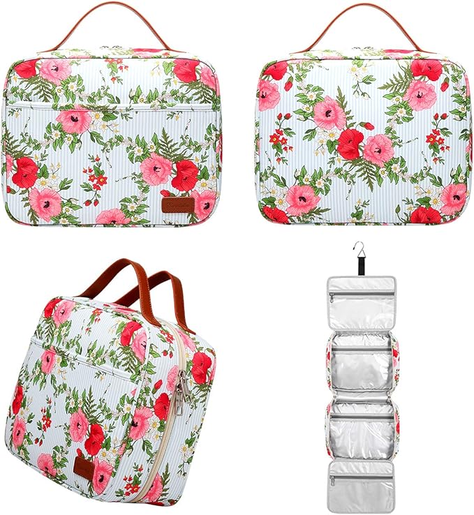 Bosidu Hanging Travel Toiletry Bag,Large Capacity Cosmetic Travel Toiletry Organizer for Women with 4 Compartments & 1 Sturdy Hook,Perfect for Travel/Daily Use/Christmas