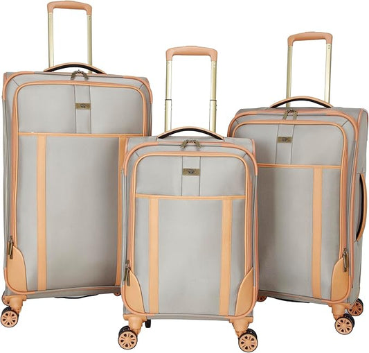 Dockers Seahorse Softside Expandable 8-Wheel Spinner Travel Checked Luggage, 3-Piece Set, New British Khaki