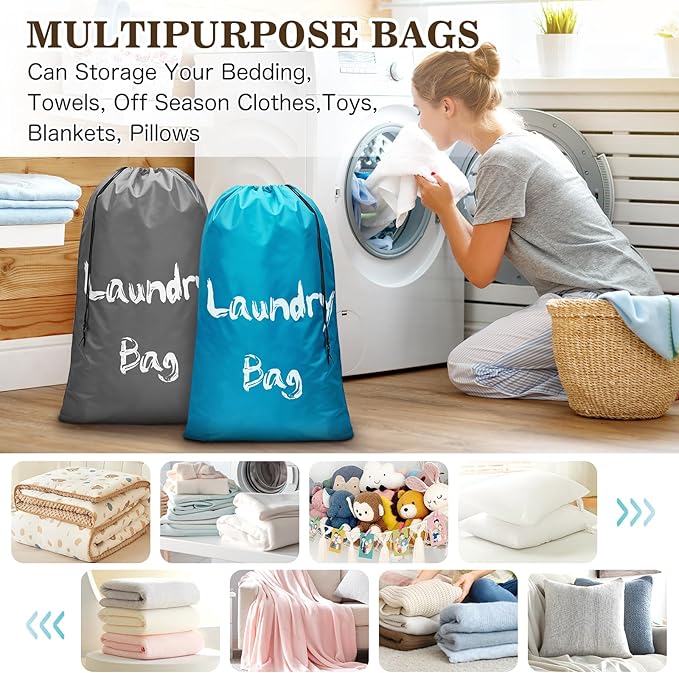 2 Pack XL Travel Laundry Bags for Dirty Clothes - Extra Large Heavy Duty Drawstring Laundry Bag Holds 4 Loads - Cruise Ship, Camping, Road Trip, Vacation Essentials Must Haves 2025 2026