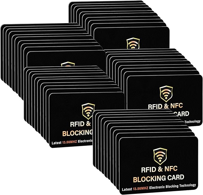 SaiTech IT 50 Pack RFID Blocking Card, One Card Protects Entire Wallet Purse, NFC Contactless Bank Debit Credit Card Protector ID ATM Guard Card Blocker–(Black)