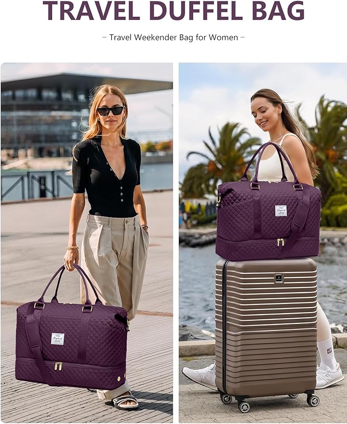 Women Weekender Travel Duffle Bag: Travel Duffel Overnight Bags with Shoe Compartment Carry on Tote Bag Toiletry Bag Weekend Yoga Gym Hospital Bags for Labor and Delivery with Wet Pocket Dark Purple