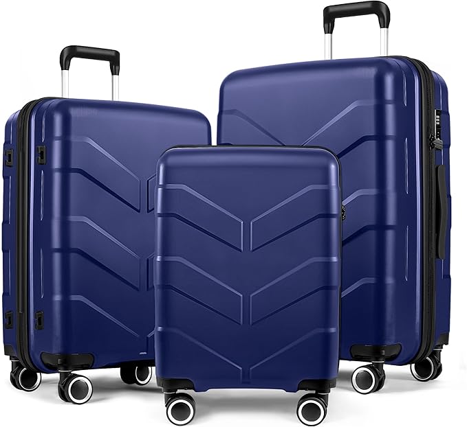 Luggage Sets 3 Piece with Spinner Wheel, Hardside Suitcase Set with TSA Lock, Expandable Lightweight Travel Luggage for Men and Women, Blue