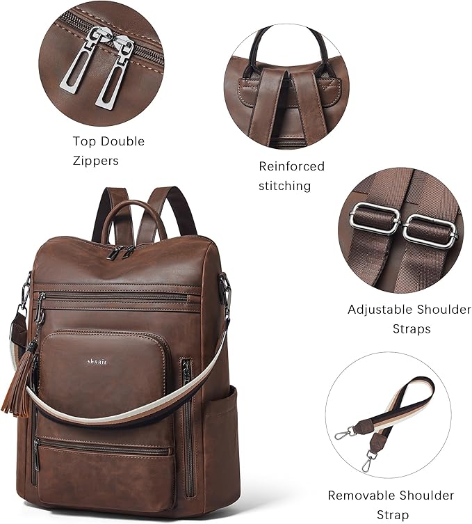 Shrrie Vegan Leather Laptop Backpack for Women 15.6 inch Work Backpack Fashion Travel Backpack Purse for Business College