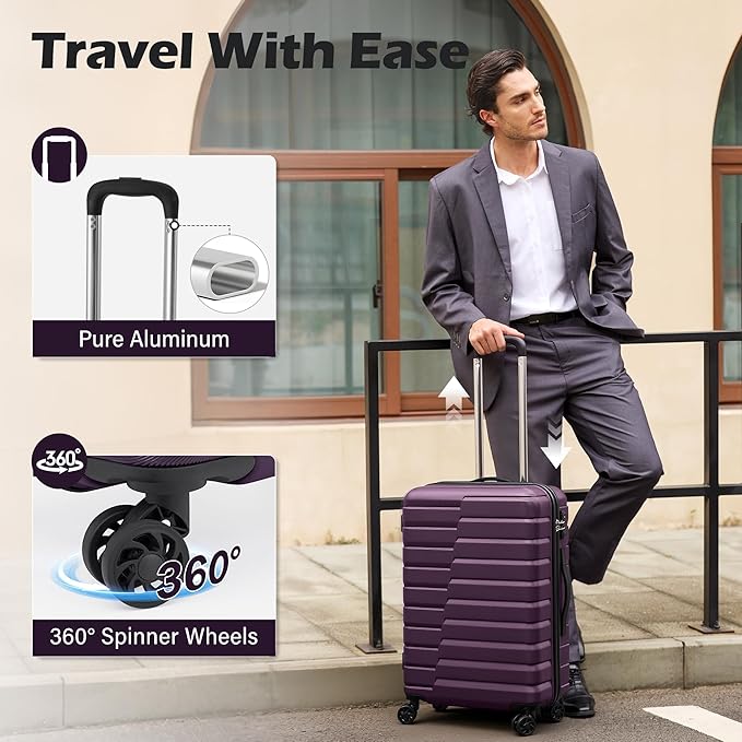 Coolife Medium Luggage Hardside Carry On with Spinner Wheels TSA Lock Telescopic Handle 24inch-Purple