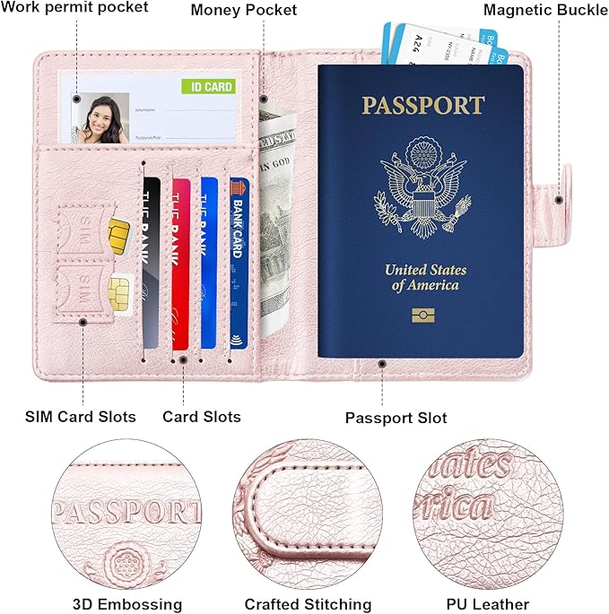 Herain Passport Holder for Travel Cruise Essentials, 2 Pcs Passport Cover Wallet Case Travel Gifts Women Men Family, RFID Passports Book Card Holders Travels Accessories Must Haves