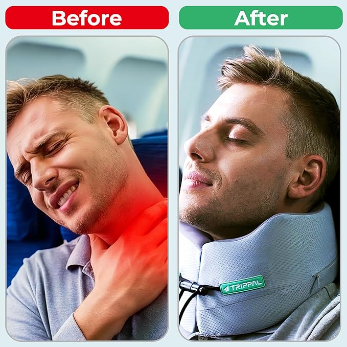 Long-haul Flight Travel Pillow: 360 Chin & Neck Support Airplane Pillow for Side Sleepers to Prevent Head Bobbing - Dual-Density Memory Foam with Flat Back Won't Push Head Forward