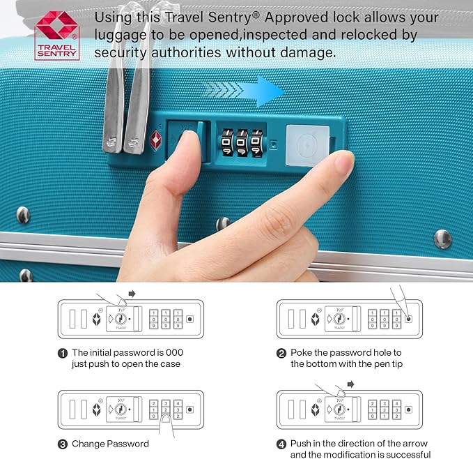 Hanke 28 Inch Luggage with Cup Holder and Charge,Top Opening Hard Shell Suitcases with Wheels and Dividers,Aluminum Frame Trunk Luggage Extra Large Suitcase with Lock for Travel,Caribbean Blue