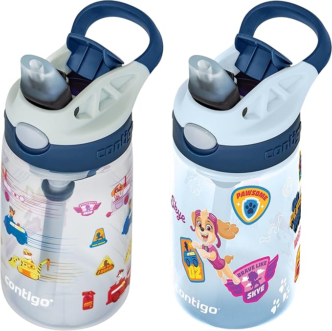 Contigo Paw Patrol Kids 14oz Plastic Water Bottles Aubrey Design with Spill-Proof Lid Silicone Straw Convenient for Travel/Home/School Use Dishwasher Safe,(Pack of 8)