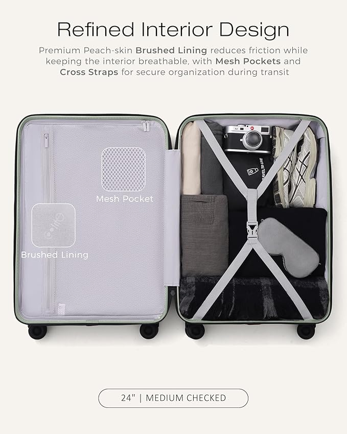 Coolife Luggage Suitcases Hardside Lightweight: Durable PC Expandable Travel 3 Piece Set with Dual Spinner Wheels & TSA Lock, 20/24/28 (20" Expandable) (Light Green, 3-Piece Set (20/24/28))