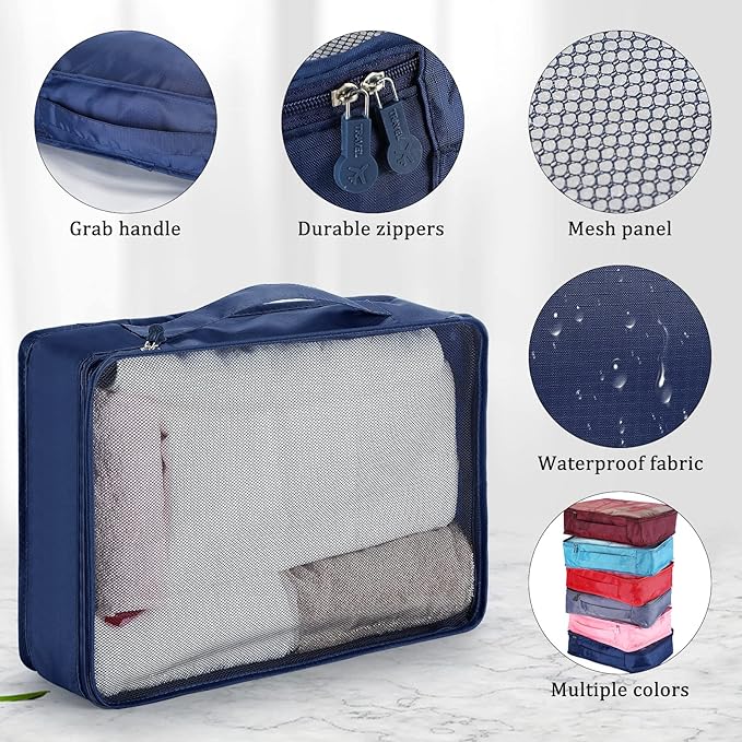 Tudomro 12 Pcs Large Packing Cubes Luggage Organizers for Suitcase Mesh Travel Organizer Bags Travel Packing Organizers for Traveling Camping Hiking
