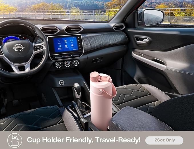 POWCAN 26 oz Insulated Water Bottle with 2-in-1 Straw and Spout Lid, Keep Cold 24H, Leak-Proof, Fits in Car Cup Holder, Stainless Steel Water Bottle for Sports, Travel, Gym, and School (Ivory)