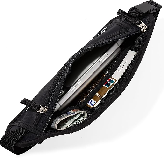 Money Belt - Slim Passport Holder RFID Blocking Travel Wallet Undercover Fanny Packs for Men Women - Black