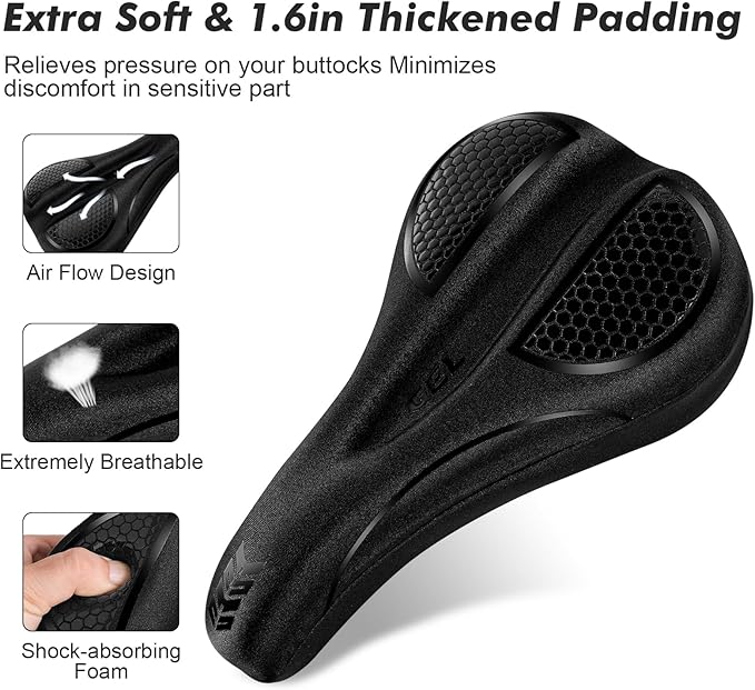 Bike Seat Cushion Gel Padded Bike Seat Cover Extra Soft Comfy for Men Women Comfort,with Peloton Stationary, Exercise, Mountain Bikes, Road & Electric