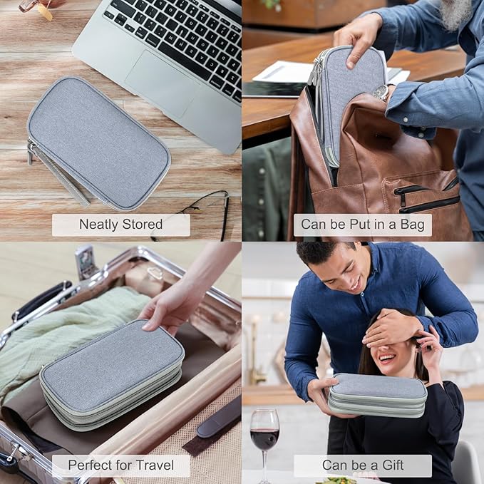 FYY Electronic Organizer, Travel Cable Organizer Bag Pouch Electronic Accessories Carry Case Portable Waterproof Double Layers Storage Bag for Cable, Charger, Phone, Earphone, Medium Size, Light Grey