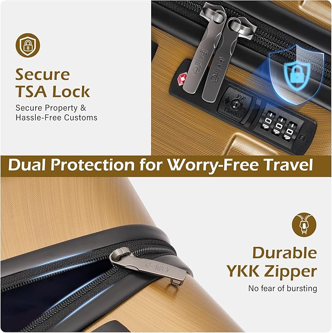 Coolife Expandable Large Checked Luggage Hardside PC+ABS Suitcase with TSA Lock, Lightweight Rolling Carry On with Spinner Wheels(Black Brown, 28in)