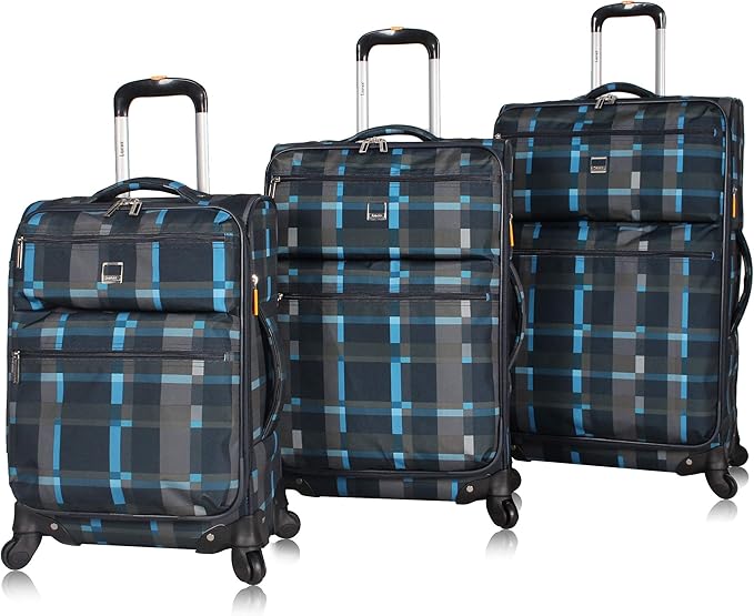 LUCAS Designer Luggage Collection - 3 Piece Softside Expandable Ultra Lightweight Spinner Suitcase Set - Travel Set includes 20 Inch Carry On, 24 Inch & 28 Inch Checked Suitcases (Old School Navy)