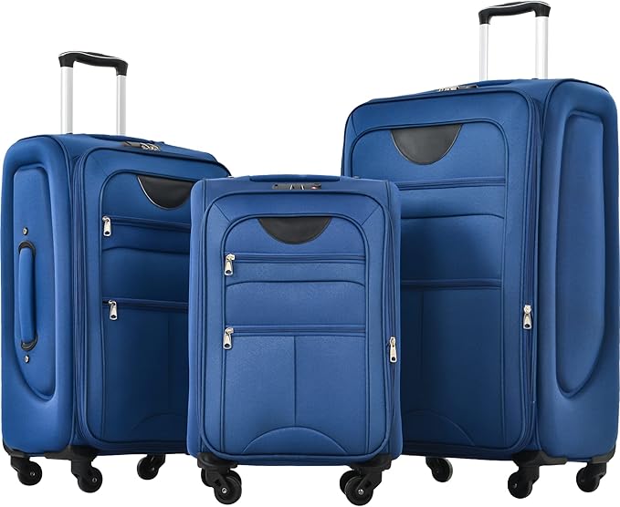 3 Piece Softshell Expandable Luggage Sets, Lightweight Travel Suitcase Set with TSA Lock and 360°Swivel Spinner Wheels, Durable Softside Luggage for Men Women, 22 in/26 in/30 in, Blue
