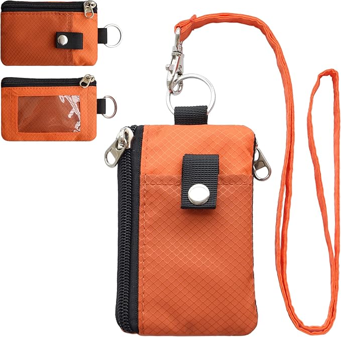 CHENSPRX Minimalist RFID Blocking Small Wallet with ID Window,WaterResistant Zip Id Case Wallet with Lanyard Keychain for Cards,Cash,Travel,Women,Men