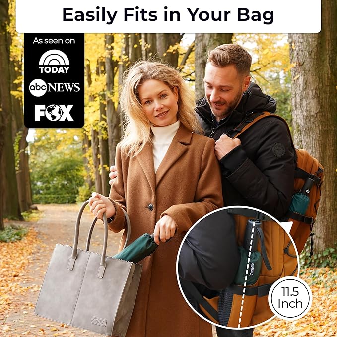 TUMELLA Strongest Windproof Travel Umbrella (Compact, Superior & Beautiful), Small, Wind-Tested, Light & Portable, Automatic Folding Rain Umbrella, Durable Premium Grip, Fits Car and Backpack